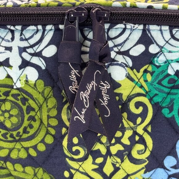 Vera Bradley Quilted Cosmetic Bag Blue Green Caribbean Sea Travel Organizer - Picture 2 of 16